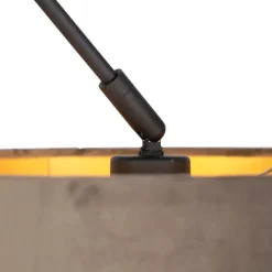 Hanglamp zwart met velours kap taupe met goud 35 cm - Blitz
