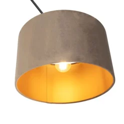 Hanglamp zwart met velours kap taupe met goud 35 cm - Blitz