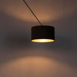 Hanglamp zwart met velours kap taupe met goud 35 cm - Blitz
