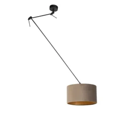 Hanglamp zwart met velours kap taupe met goud 35 cm - Blitz