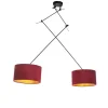 Hanglamp zwart met velours kappen rood met goud 35 cm 2-lichts - Blitz