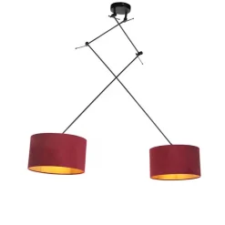 Hanglamp zwart met velours kappen rood met goud 35 cm 2-lichts - Blitz