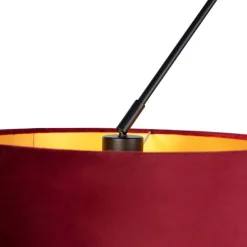 Hanglamp zwart met velours kappen rood met goud 35 cm 2-lichts - Blitz
