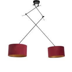 Hanglamp zwart met velours kappen rood met goud 35 cm 2-lichts - Blitz