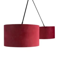 Hanglamp zwart met velours kappen rood met goud 35 cm 2-lichts - Blitz