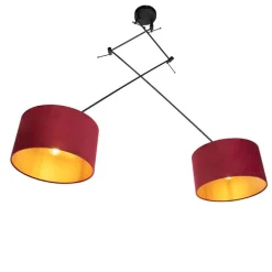 Hanglamp zwart met velours kappen rood met goud 35 cm 2-lichts - Blitz