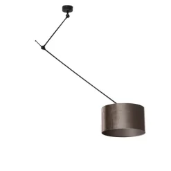 Hanglamp zwart met velours kap taupe 35cm - Blitz