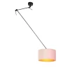 Hanglamp zwart met velours kap oud roze met goud 35 cm - Blitz