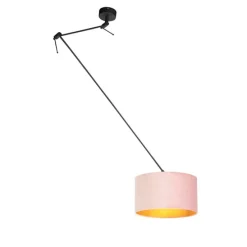 Hanglamp zwart met velours kap oud roze met goud 35 cm - Blitz