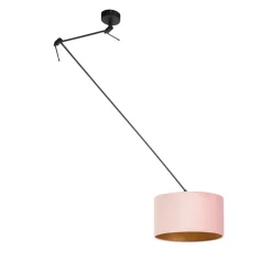 Hanglamp zwart met velours kap oud roze met goud 35 cm - Blitz