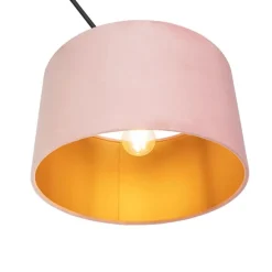 Hanglamp zwart met velours kap oud roze met goud 35 cm - Blitz