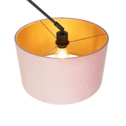 Hanglamp zwart met velours kap oud roze met goud 35 cm - Blitz