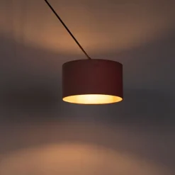 Hanglamp zwart met velours kap oud roze met goud 35 cm - Blitz