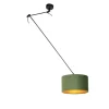 Hanglamp zwart met velours kap groen met goud 35 cm - Blitz