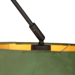 Hanglamp zwart met velours kap groen met goud 35 cm - Blitz