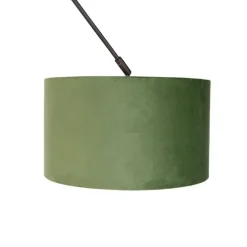Hanglamp zwart met velours kap groen met goud 35 cm - Blitz