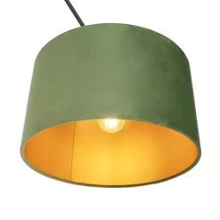 Hanglamp zwart met velours kap groen met goud 35 cm - Blitz