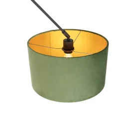 Hanglamp zwart met velours kap groen met goud 35 cm - Blitz