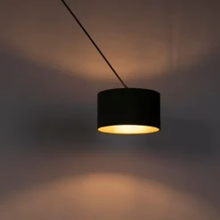 Hanglamp zwart met velours kap groen met goud 35 cm - Blitz