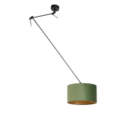 Hanglamp zwart met velours kap groen met goud 35 cm - Blitz