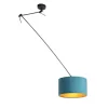 Hanglamp zwart met velours kap blauw met goud 35 cm - Blitz