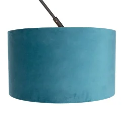 Hanglamp zwart met velours kap blauw met goud 35 cm - Blitz