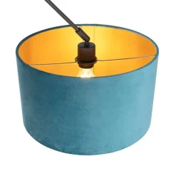 Hanglamp zwart met velours kap blauw met goud 35 cm - Blitz