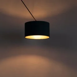 Hanglamp zwart met velours kap blauw met goud 35 cm - Blitz