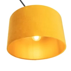 Hanglamp zwart met velours kap oker met goud 35 cm - Blitz