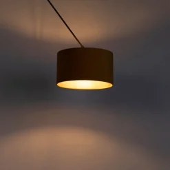 Hanglamp zwart met velours kap oker met goud 35 cm - Blitz
