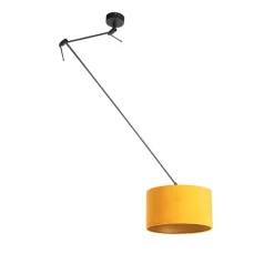 Hanglamp zwart met velours kap oker met goud 35 cm - Blitz