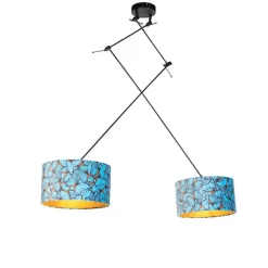 Hanglamp zwart met velours kappen vlinders met goud 35 cm 2-lichts - Blitz