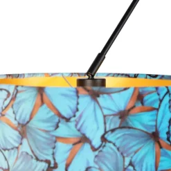 Hanglamp zwart met velours kappen vlinders met goud 35 cm 2-lichts - Blitz
