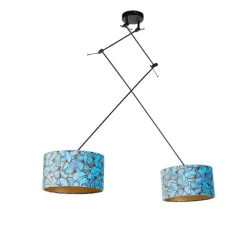 Hanglamp zwart met velours kappen vlinders met goud 35 cm 2-lichts - Blitz