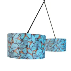 Hanglamp zwart met velours kappen vlinders met goud 35 cm 2-lichts - Blitz