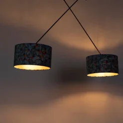 Hanglamp zwart met velours kappen vlinders met goud 35 cm 2-lichts - Blitz