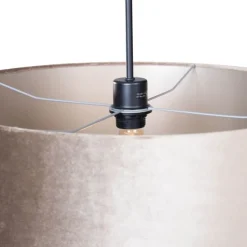 Hanglamp zwart met velours kap taupe 50cm - Combi 1