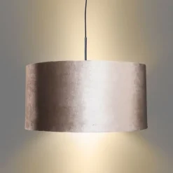 Hanglamp zwart met velours kap taupe 50cm - Combi 1