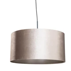 Hanglamp zwart met velours kap taupe 50cm - Combi 1