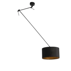Hanglamp zwart met velours kap zwart met goud 35 cm - Blitz