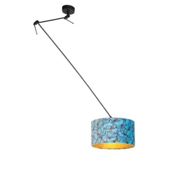 Hanglamp zwart met velours kap vlinders met goud 35 cm - Blitz
