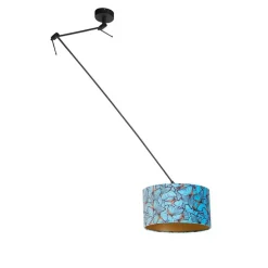 Hanglamp zwart met velours kap vlinders met goud 35 cm - Blitz