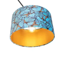 Hanglamp zwart met velours kap vlinders met goud 35 cm - Blitz