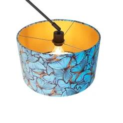 Hanglamp zwart met velours kap vlinders met goud 35 cm - Blitz