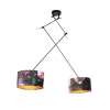 Hanglamp zwart met velours kappen bloemen met goud 35 cm 2-lichts - Blitz