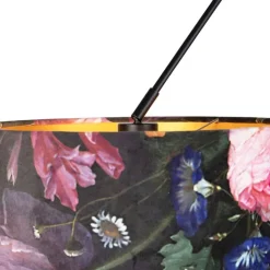 Hanglamp zwart met velours kappen bloemen met goud 35 cm 2-lichts - Blitz