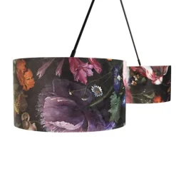Hanglamp zwart met velours kappen bloemen met goud 35 cm 2-lichts - Blitz