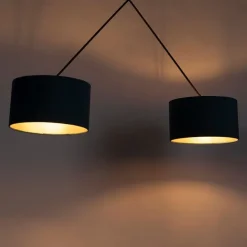 Hanglamp zwart met velours kappen blauw met goud 35 cm 2-lichts - Blitz