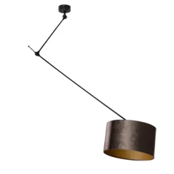 Hanglamp zwart met velours kap bruin 35cm - Blitz