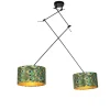 Hanglamp zwart met velours kappen pauw met goud 35 cm 2-lichts - Blitz
